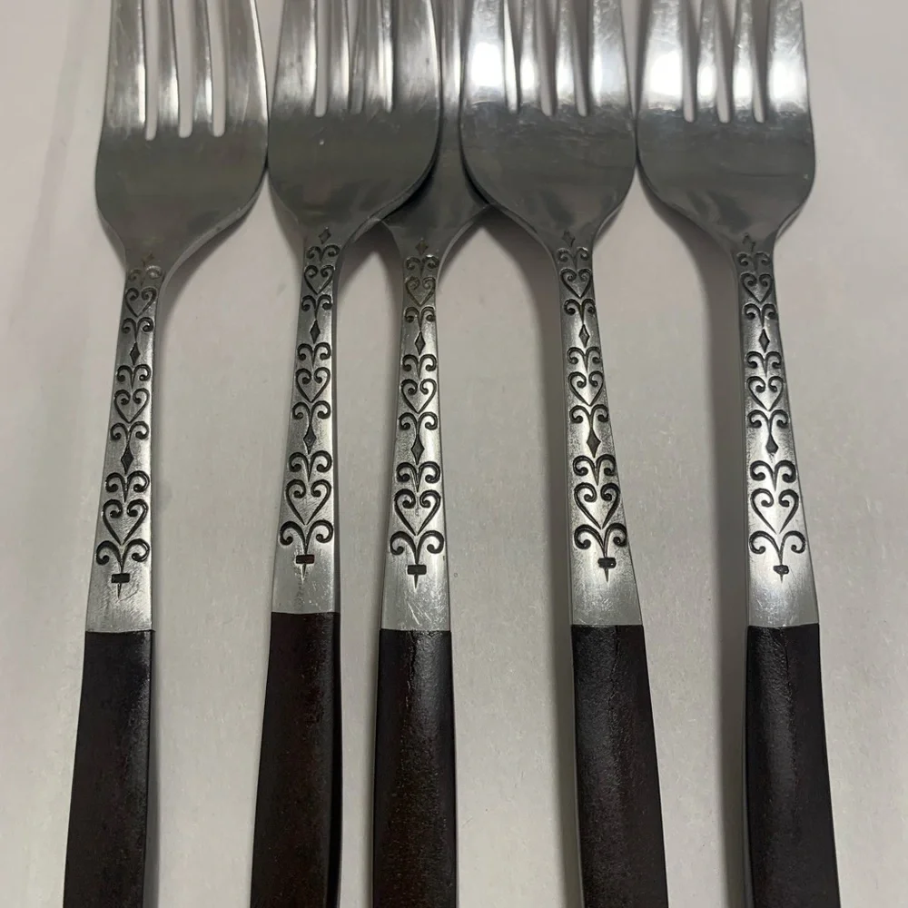 VTG Flatware INR2 by Interpur 8” Dinner Fork, Stainless w/Brown Handle, Set of 5